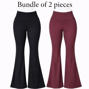 Bundle 2 Move Theology/In Good State Ribbed Flare Pants Black Burgundy Large